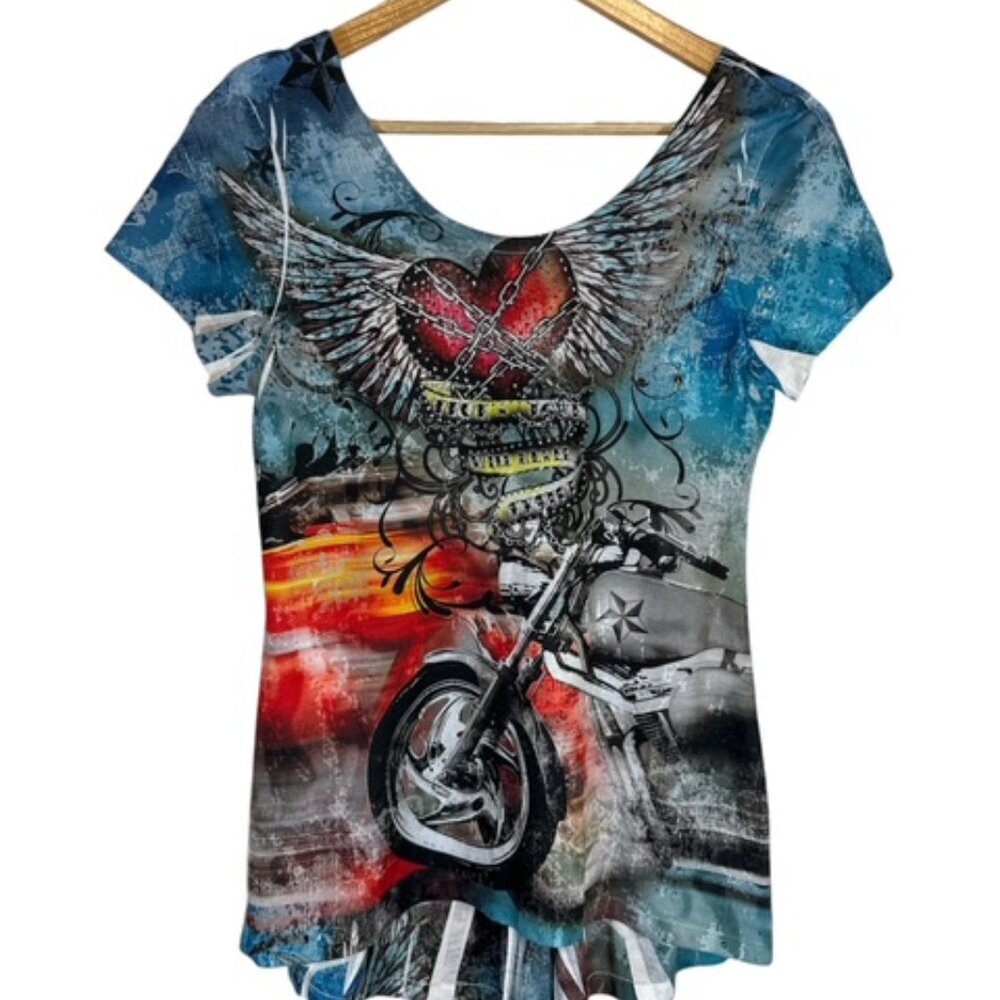 Big Bang Tee Shirt Size Small Love Never Expires Y2K Punk Motorcycle